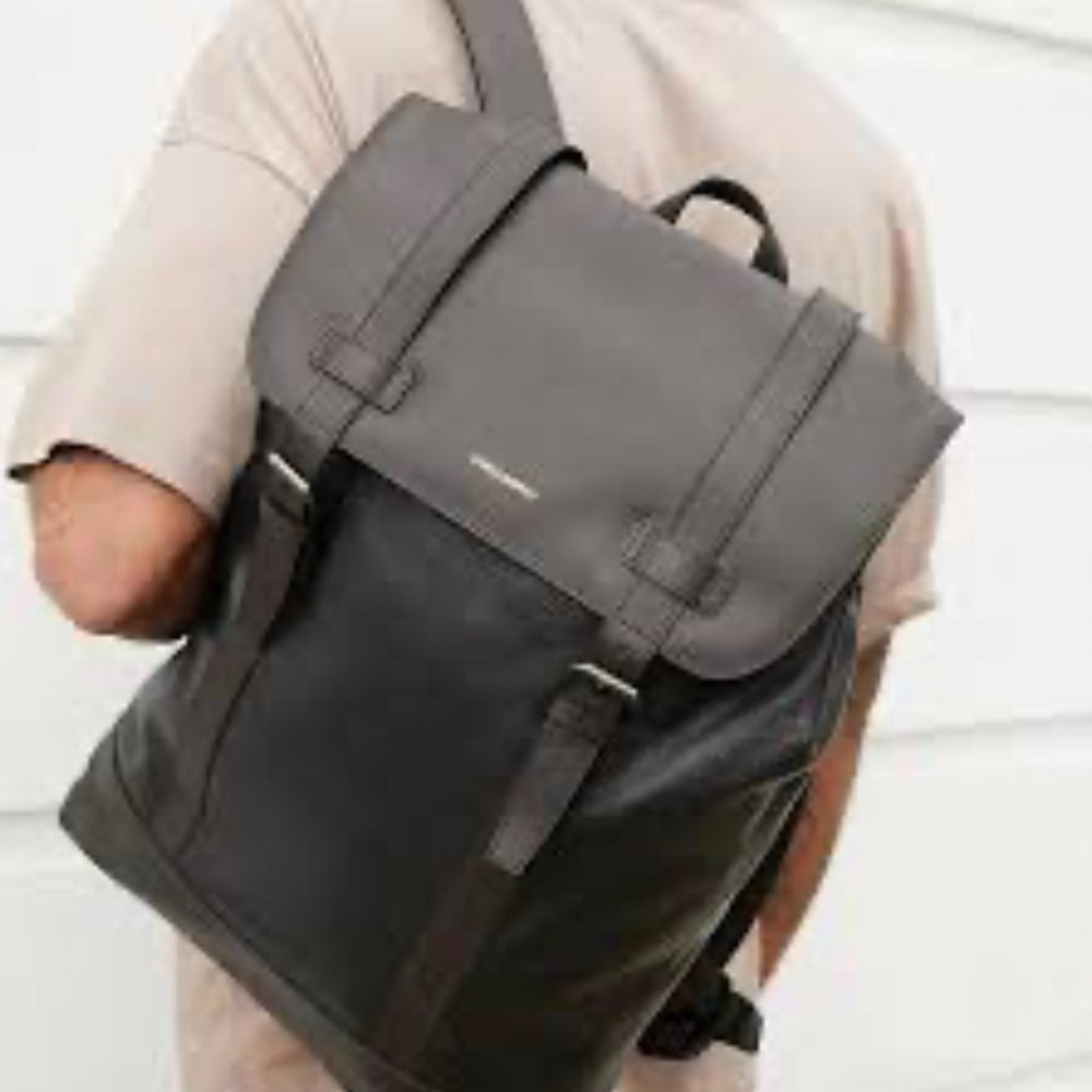 ASOS DESIGN backpack in black leather with double straps